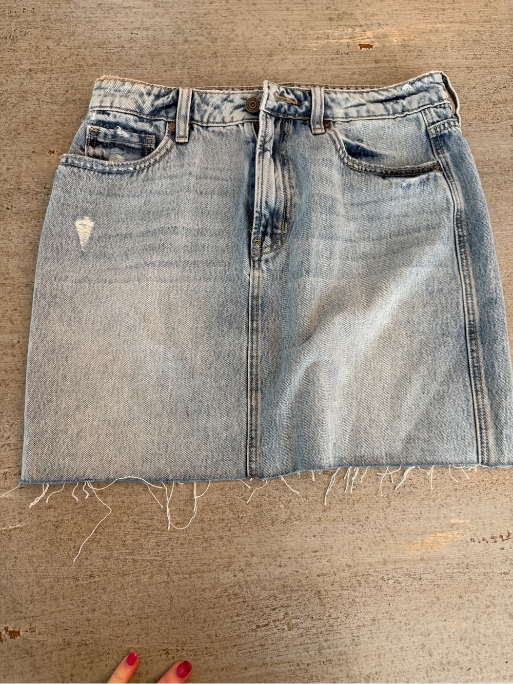 Light Blue Denim Mini Skirt with Frayed Hem